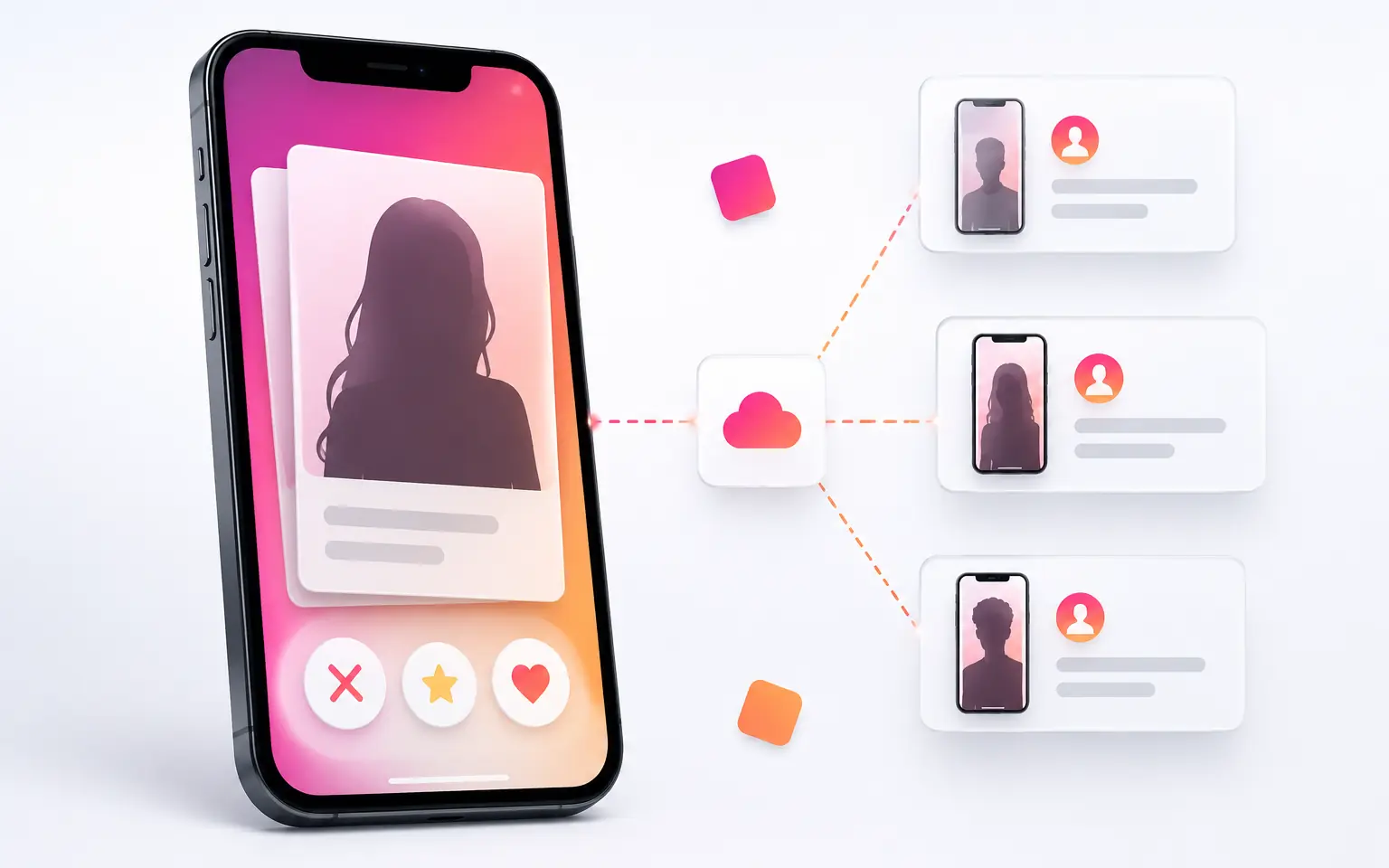 Tinder App 在云手机中运行的界面 mockup