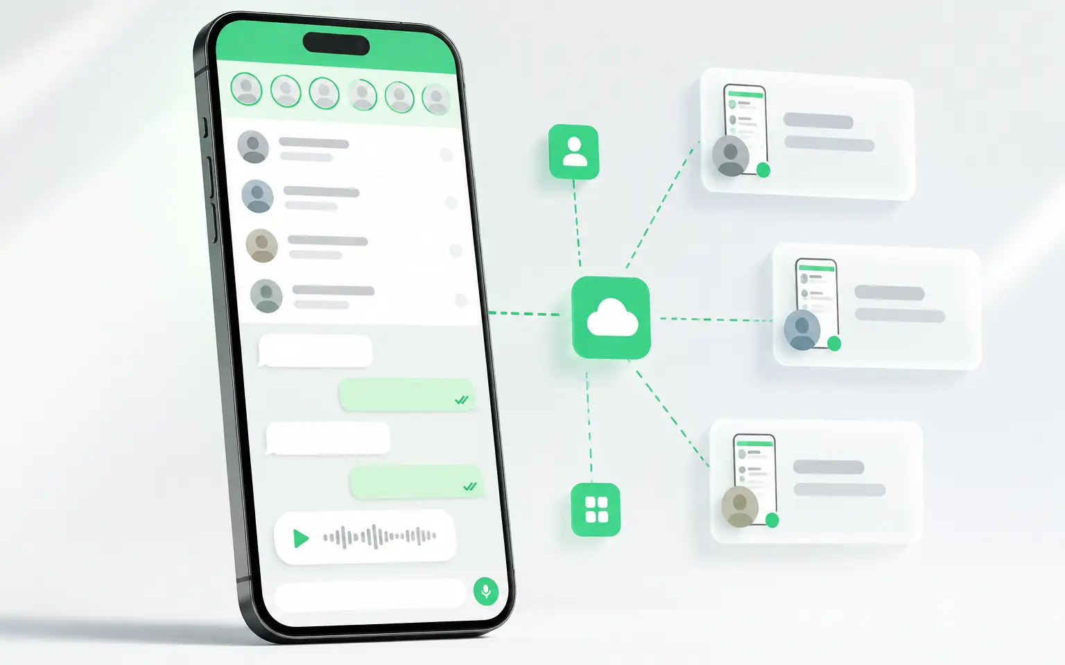 WhatsApp App 在云手机中运行的界面 mockup